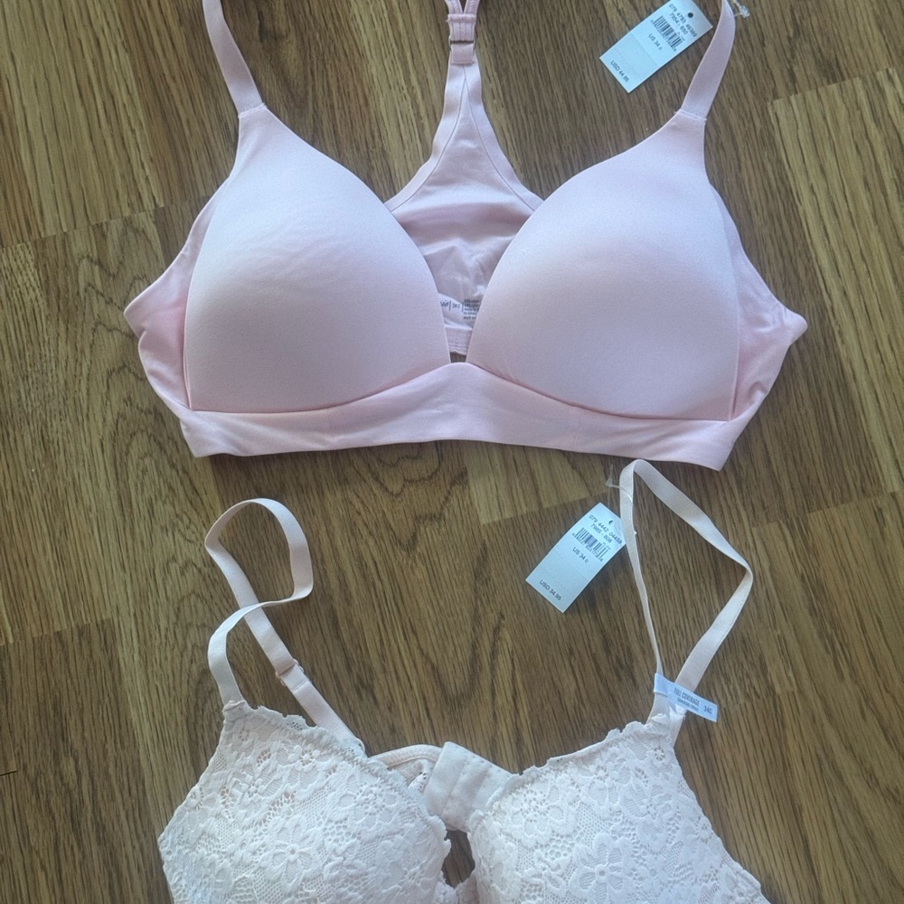 Peach Lace and Pink Smooth Cup Bras